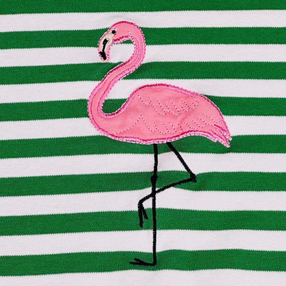 Appleseed's Womens XL Green White Striped Flamingo 3/4 Sleeve Knit‎ Top RN 76915